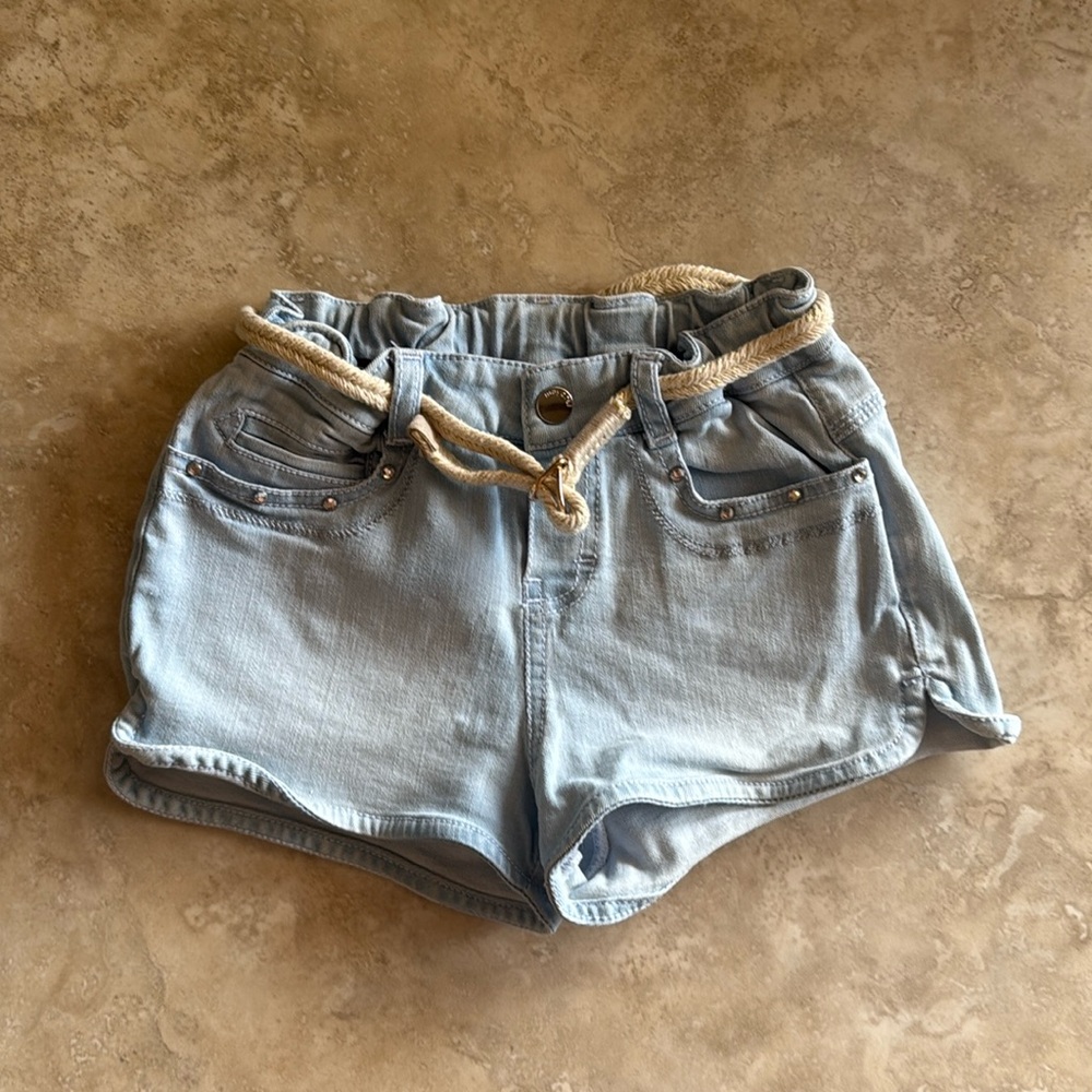 mayoral kids 36EU/4US denim jean shorts with rhinestones and tan/gold belt